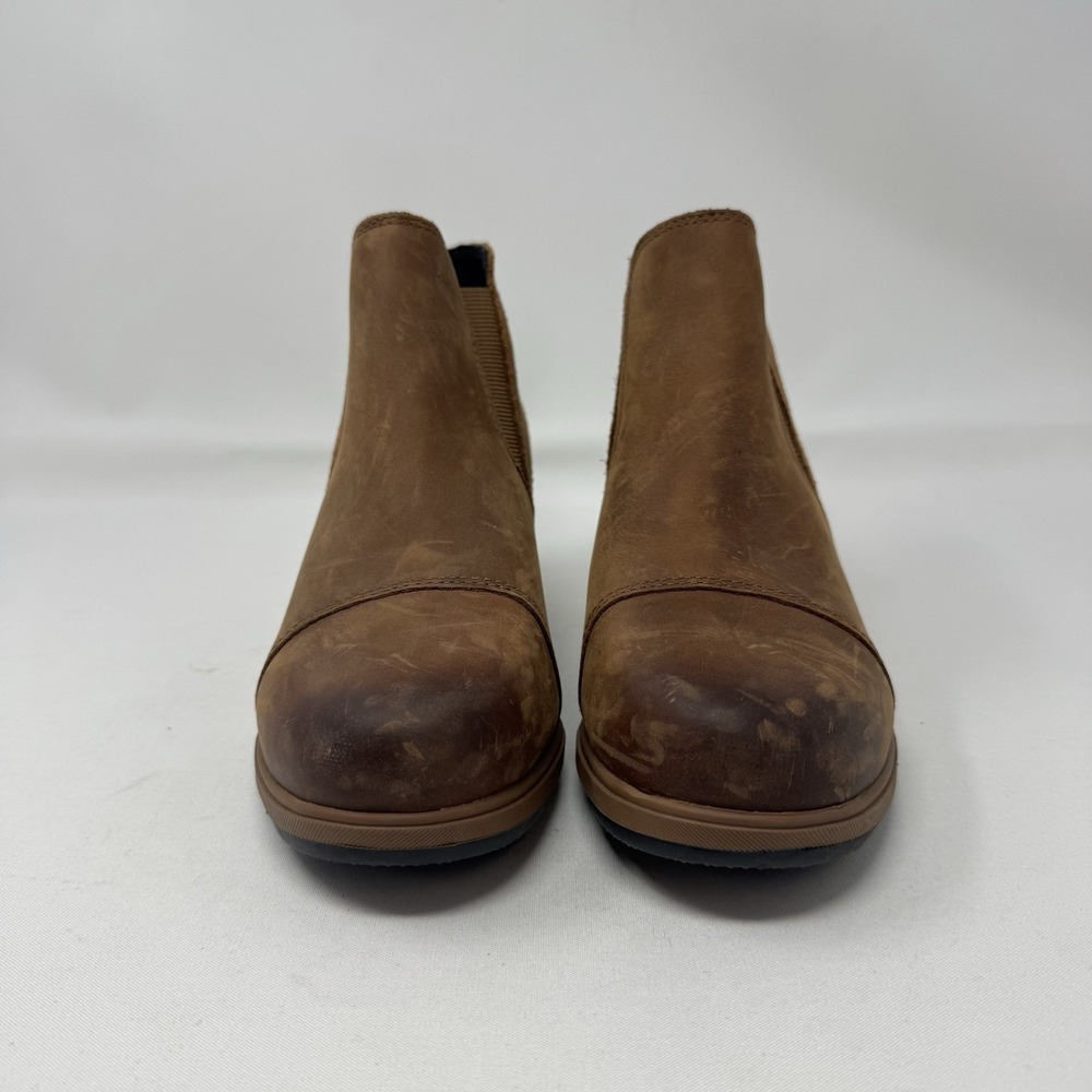 Sorel Evie Wedge Chelsea Boots Womens Size 7 Brown Leather Suede Pull On Shoes - Picture 2 of 9